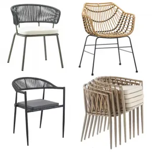 Hot Selling Braided Rope Rattan Outdoor Stackable Wholesale Aluminum Frame Metal Patio Garden Dining Chairs