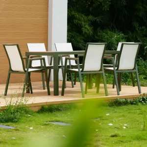 Leisure Aluminum Dining Table and Teslin Arm Chairs Outdoor Garden Dining Furniture Set