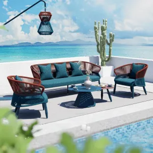 Lion Design VorTex Outdoor Sofa Garden Rope Set Simple Red and Blue Combination Sofa Set