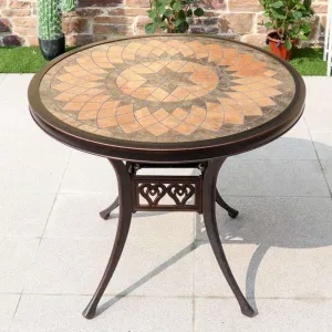 Luxury European Design Farmhouse Outdoor Mosaic Dining Table Round Cast Aluminum Frame for Villa Hotel Restaurant Furniture