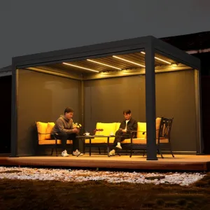 Luxury Modern Outdoor Pergola Aluminium Waterproof Louver Roof Metal Garden Gazebo Retractable Arch Powder Coated Frame