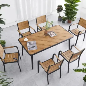 Manufacturer Outdoor Model Hot Selling Aluminium Wood Outdoor Cafe Furniture Wood Outdoor Table and Chair Set