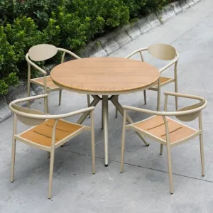 Modern Aluminum Outdoor Dining Chairs Table Durable Wood-plastic Furniture for Park Hotel Courtyard Use Outdoor Powder Coated