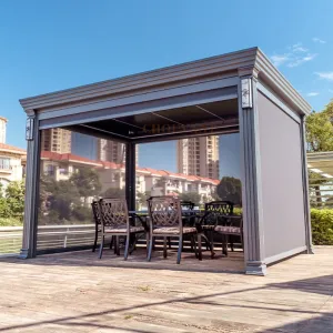 Modern Automatic Patio Gazebo Outdoor Arches Bioclimatic Aluminium Pergola Opening Louvred Roof Powder Coated