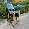 Modern Cafe Restaurant Rattan Dining Furniture Aluminum Alloy Frame Outdoor Powder Coated Blue High Chairs Bar Chairs 2-3 Year