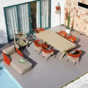 Modern Colorful Metal Rope Dining Outdoor Chairs Set with Woven Rope-Hotel Villa Park Use