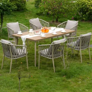 Modern Design Outdoor Patio Garden Furniture Set Stackable Woven Cast Aluminum Rope Chair for Courtyard Use