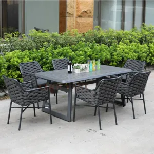 Modern Design Outdoor Powder Coated Furniture Rope Chairs Woven Aluminum Garden Dining Chair for Hotel Park Villa Courtyard