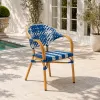 Modern Durable Outdoor French Bistro Armchair Blue White Woven PE Rattan Aluminum Frame for Restaurant Courtyard Garden Balcony