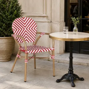 Modern French Bistro Chair PE Rattan Woven Outdoor Dining Chair Aluminum Alloy Frame Restaurant Cafe Furniture