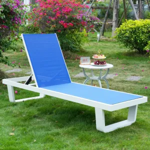 Modern French Commercial Aluminum Frame Durable Waterproof Teslin Mesh Sun Loungers for Villa Patio Poolside Garden