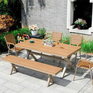 Modern Garden Furniture Dining Tables Plastic Wood Patio Table Chair Set