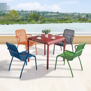 Modern Hotel Outdoor Leisure Dining Table Aluminum Dining Chair Patio Furniture Square Coffee Table Bistro Exterior