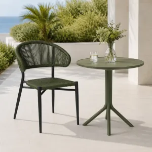 Modern Lightweight Outdoor Dining Chair Olive Green PE Rattan with Aluminum Frame for Restaurant Park Villa Patio