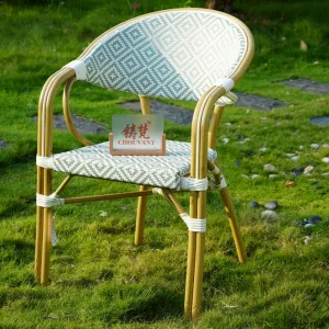 Modern Outdoor Aluminum Teslin Fabric Stacking Dining Villa Courtyard Garden Chair