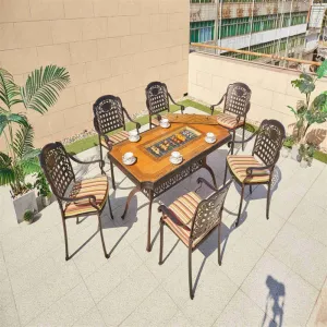 Modern Outdoor Cast Aluminum BBQ Table Rectangular Multifunctional for Patio Garden Courtyard Living Room Weather Resistant