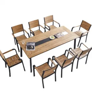 Modern Outdoor Dining Table Chairs Plastic Wood Powder Coated Outdoor Furniture for Leisure Balcony Cafe Hotel Bedroom Entry