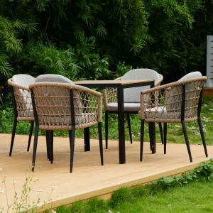 Modern Outdoor Furniture Aluminum Frame Rattan Cafe Bar Garden Dining Chair for Hotel Villa Use
