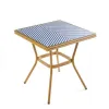 Modern Outdoor Furniture Garden Wood Coating Aluminum Tube Blue and White Teslin Mesh Fabric Dining Table and Chairs