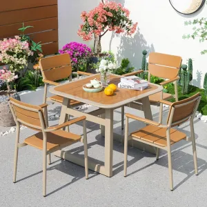 Modern Outdoor Garden Furniture-Plastic Wood Patio Dining Table Set for Restaurants and Parks