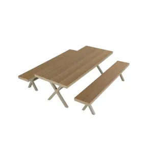 Modern Outdoor Patio Dining Picnic Table and Chair Garden Set Aluminum Frame Wood and Plastic Furniture for Exterior Use
