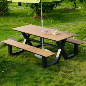 Modern Park Picnic Waterproof Wooden Table Bench Outdoor Patio Hotel Restaurant Dining Plastic Wood Table Farmhouse School
