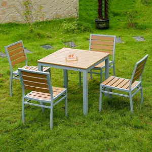 Modern Plastic Coffee Shop Aluminum Alloy Chairs and Teak Outdoor Dining Tables for Restaurants Villas Courtyards Parks
