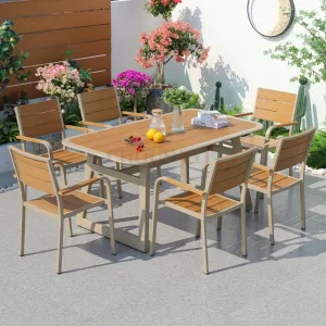Modern Plastic Wood Outdoor Patio Furniture Set for Dining Park or Hotel Restaurant Garden Tables and Chairs