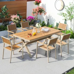 Modern Plastic Wood Outdoor Restaurant Garden Tables and Chairs Outdoor Garden Furniture Patio Dinning Table and Chair