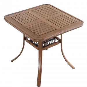 New Product Coffee Table Set Patio Furniture Aluminum Slat Table Wood Grain Metal Square Garden Bistro Outdoor for Restaurant