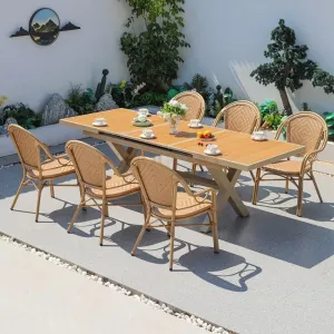 Nordic Modern Design Outdoor Rattan Garden Dining Table Furniture Luxurious Cast Aluminum Patio Sets for Hotels and Parks