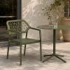 Olive Green Woven Rope Outdoor Armchair Braided Backrest Aluminum Frame Patio Garden Dining Chair