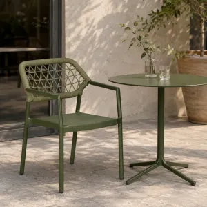 Olive Green Woven Rope Outdoor Armchair Braided Backrest Aluminum Frame Patio Garden Dining Chair