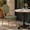 Outdoor French Bistro Dining Chair Green White PE Rattan Weave Aluminum Frame Restaurant Cafe Patio Stackable Chair