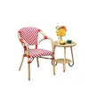 Outdoor Garden Stackable Armrests Woven Rattan Furniture Commercial Patio Cafe Red Rattan Chairs
