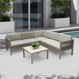 Outdoor L Shape Sectional Sofa Set Aluminum Frame Patio Furniture Waterproof Cushions Garden Corner Sofa for Hotel Villa