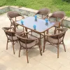 Outdoor PE Aluminum Frame Chair Set Terrace Cafe Restaurant Wicker Antique Cane Synthetic Plastic Rattan Furniture