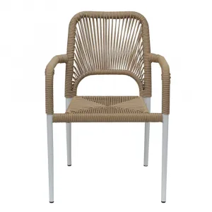 Outdoor PE Rattan Armchair Aluminum Frame Waterproof Bistro Dining Chair Garden Balcony Cafe Restaurant Patio Park Furniture