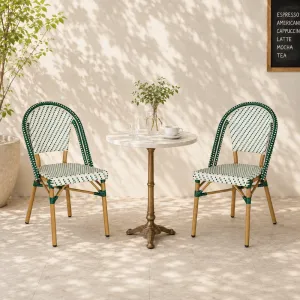 Outdoor PE Rattan Bistro Chair Aluminum Alloy Frame Waterproof UV Resistant French Cafe Restaurant Patio Dining Chair