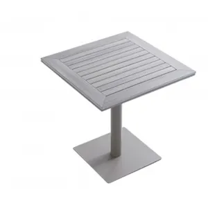Outdoor White 70x70 square Dining Coffee Table Plastic Wood Iron Slat Pub Table