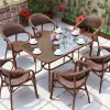 PE Rattan Wood Grain Garden Patio Table Hot Selling Waterproof Aluminum Frame PE Garden Set Outdoor Furniture