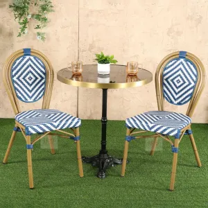 Rattan Woven Cafe Chairs French Style Blue and White Rattan Woven Bistro Chairs