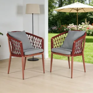 Red Teslin Rope Weave Modern Living Room Outdoor Dining Chair