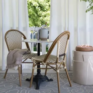 Stackable French Bistro Dining Chair White Dot Woven PE Rattan Aluminum Frame Weather Resistant Lightweight Eco-Friendly Outdoor