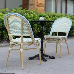 Terrace Stacked French Wicker Rattan Chairs Paris Bamboo Garden Bistro Chairs Bistro bar Chairs Outdoor Aluminum Furniture