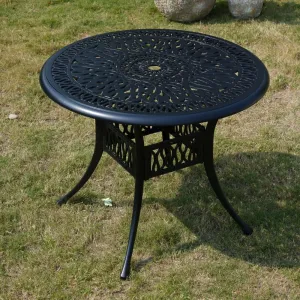 Vintage Hollow Carved Cast Aluminum Table European Ornate Outdoor Bistro Dining Table for Patio Garden Backyard Cafe Hotel Park