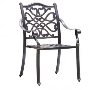 Vintage Scroll Pattern Cast Aluminum Arm Chair Weather Resistant Outdoor Farmhouse Courtyard European Style Dining Chair