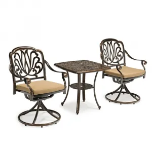 Wholesale Modern Outdoor Dining Furniture Cast Aluminum Bistro Set Swivel Chair and Table for Warehouse Hotel Use
