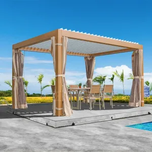 3x4 Bioclimatic Sliding Louver Aluminum Terrace Roof Electric Open Outdoor Pergola LED Sunshade Optional Aluminum Frame Nature