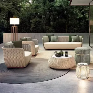 Contemporary Villa Outdoor Sofa Set Courtyard Garden Terrace High-end Waterproof Durable Eco-Friendly PE Rattan Sofa DLD Model